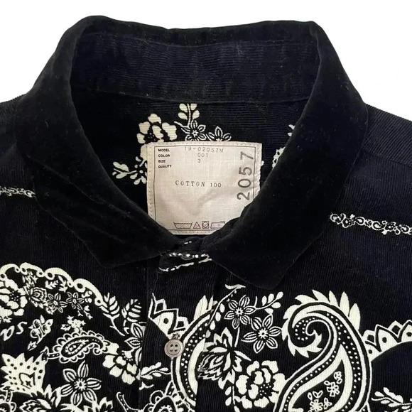 SACAI Men's Paisley Floral Detail Shirt - Black + White - Size 3 Large - Picture 5 of 7